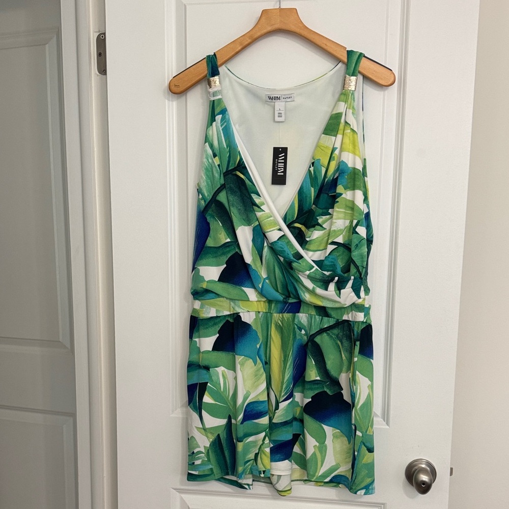 WHBM Green and Blue Leaf Print Romper